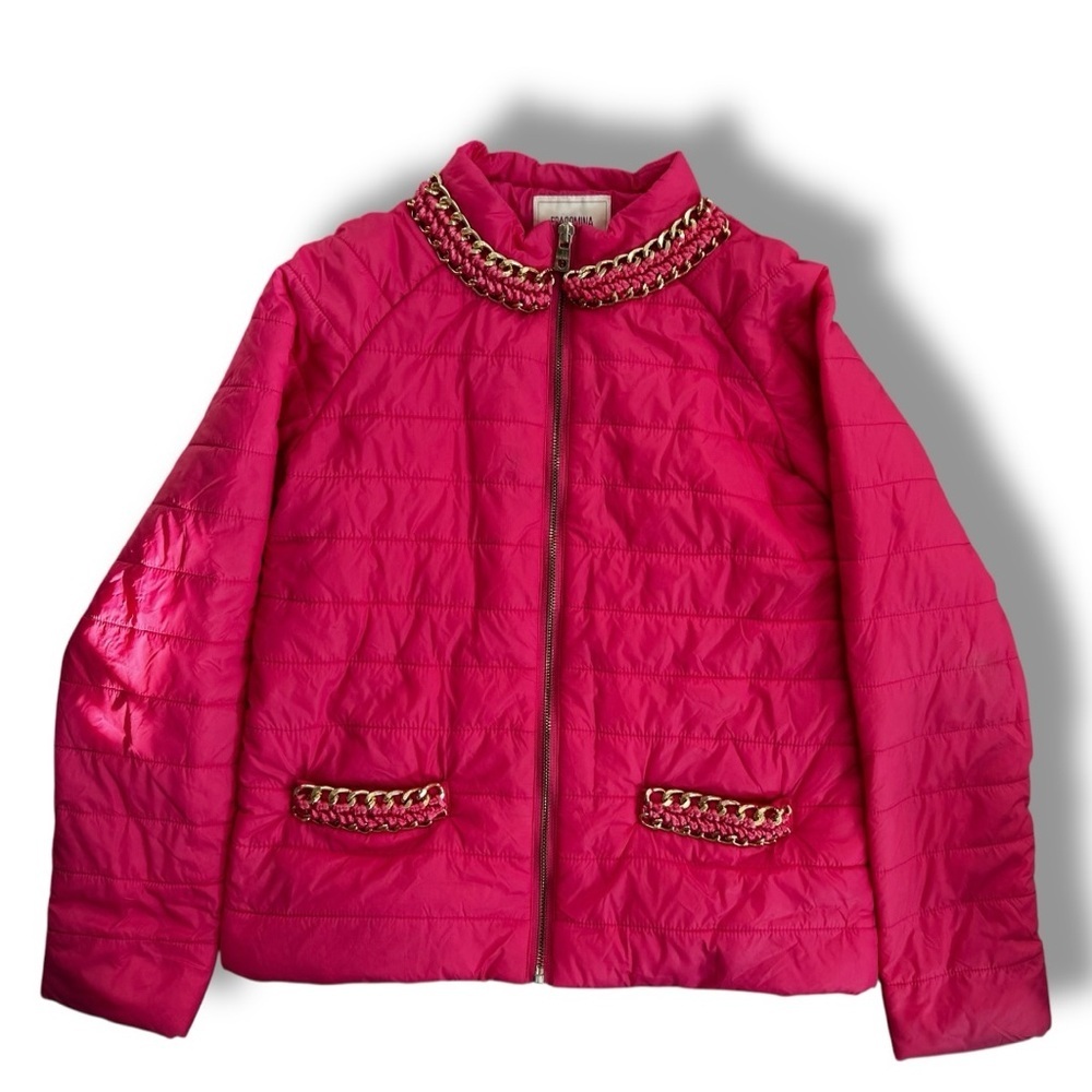 Fracomina Mini Vibrant Pink Quilted Jacket With Chain Detail Size M